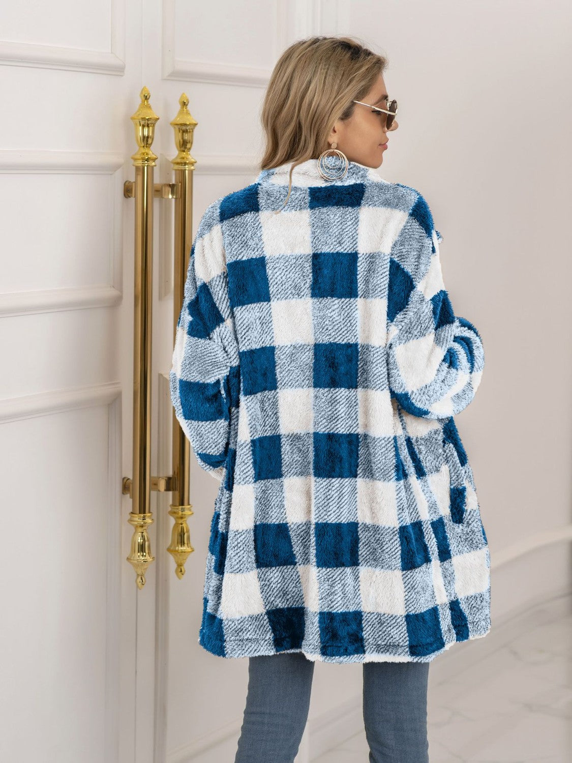 Plaid Collared Neck Longline Coat | Coat With Clasp Closure & Long Sleeves