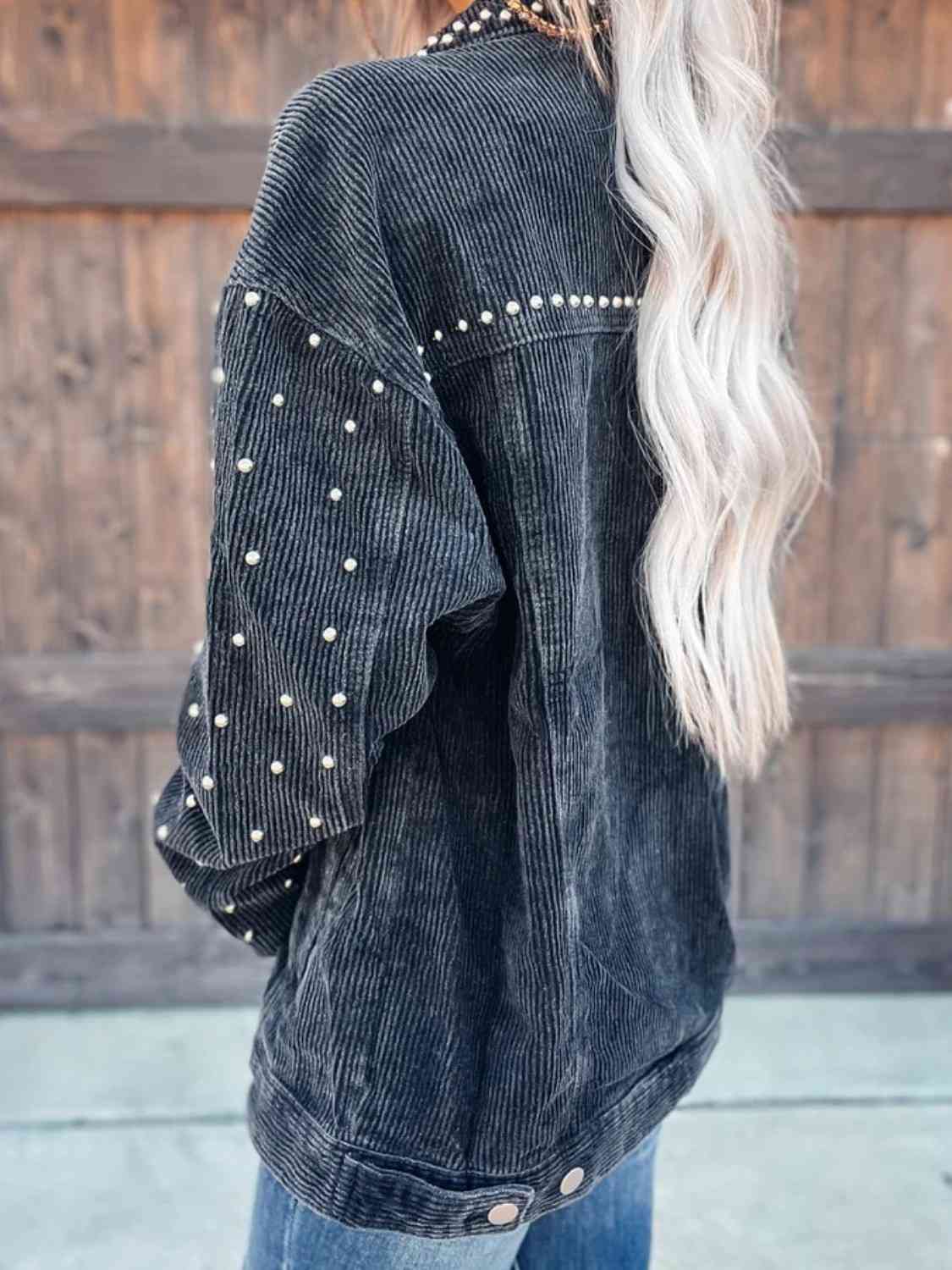 Studded Collared Neck Button Down Jacket | Casual Jacket With Chest Pockets