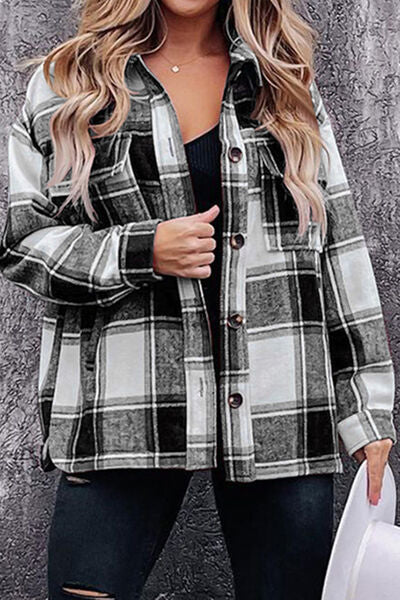 Plaid Pocketed Dropped Shoulder Coat | Casual Buttoned Coat With Collar Neck