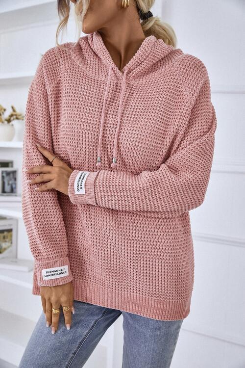 Drawstring Long Sleeve Hooded Sweater | Casual Stretchy Polyester Sweater