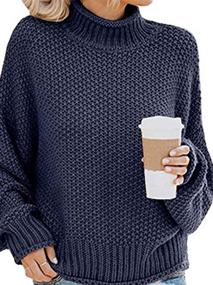 Turtleneck Dropped Shoulder Sweater | Casual Relaxed Fit Stretch Sweater