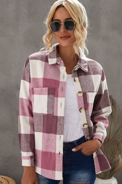 Plaid Button Up Dropped Shoulder Jacket