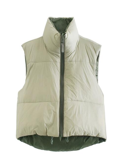 Zip Up Drawstring Reversible Vest | Polyester Solid Vest With Stand Up Collar