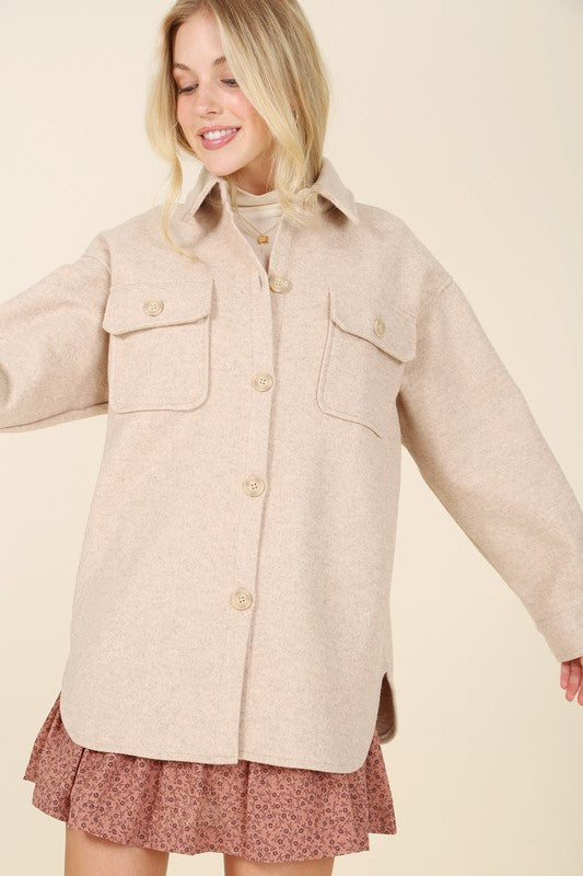 Light beige shacket with pockets Lilou