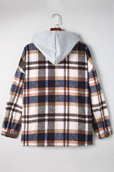 Button Up Plaid Hooded Jacket | Casual Polyester Modern Jacket With long Sleeves