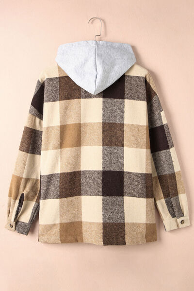 Button Up Plaid Hooded Jacket | Casual Polyester Modern Jacket With long Sleeves