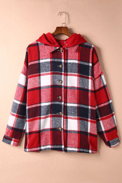 Button Up Plaid Hooded Jacket | Casual Polyester Modern Jacket With long Sleeves