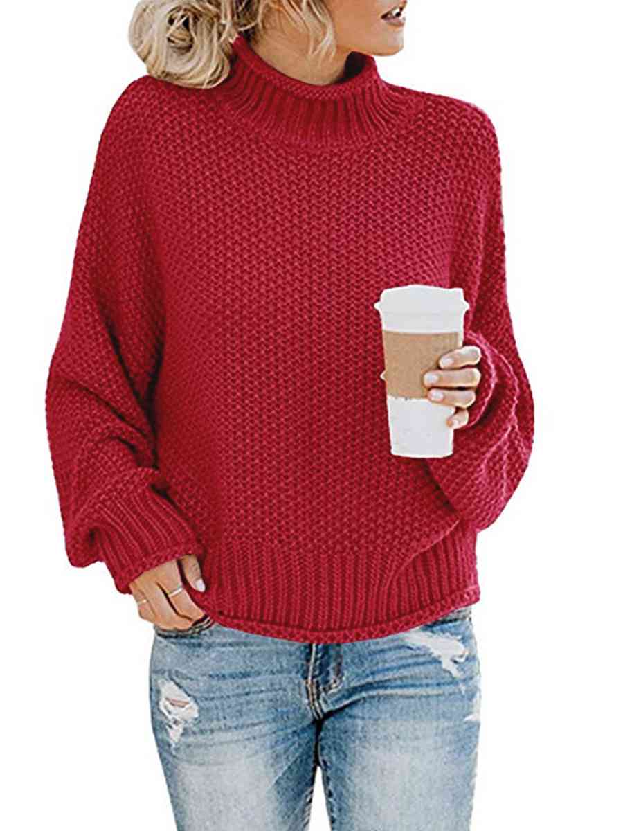 Turtleneck Dropped Shoulder Sweater | Casual Relaxed Fit Stretch Sweater