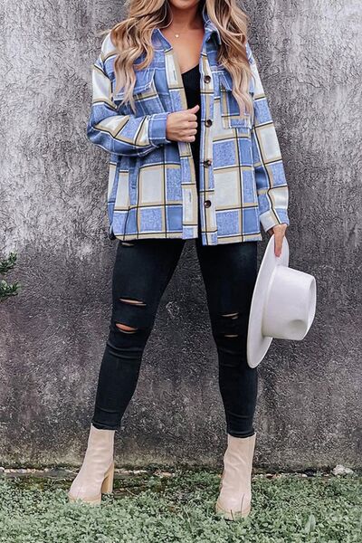 Plaid Pocketed Dropped Shoulder Coat | Casual Buttoned Coat With Collar Neck