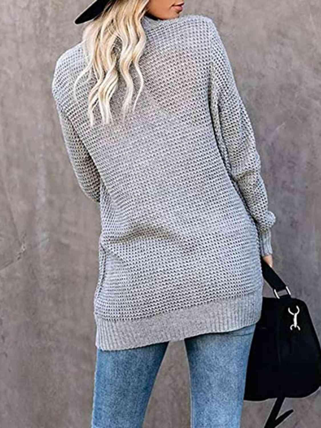 Open Front Long Sleeve Cardigan | Casual Polyester Cardigan With Side Pockets