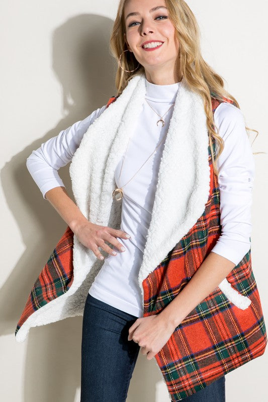 PLAID SHERPA FUR LINED VEST e Luna