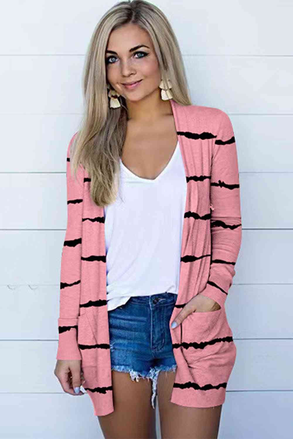 Printed Long Sleeve Cardigan | Casual Polyester Cardigan With Open Front