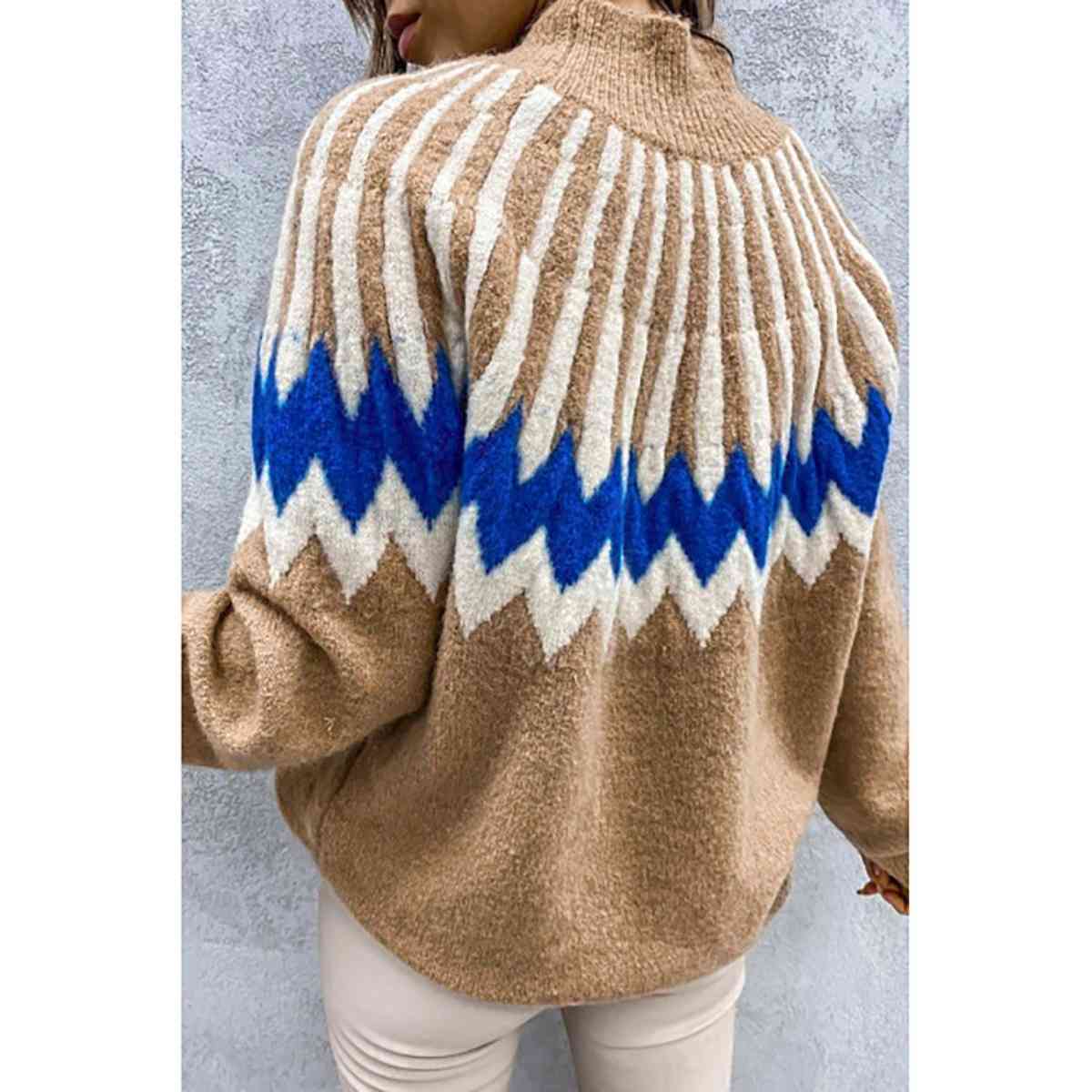 Mock Neck Long Sleeve Sweater | Patterned Sweater With Ribbed Cuffs And Neckline