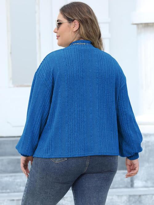 Plus Size Mock Neck Long Sleeve Knit Top | Polyester Top With Cuffed Sleeves