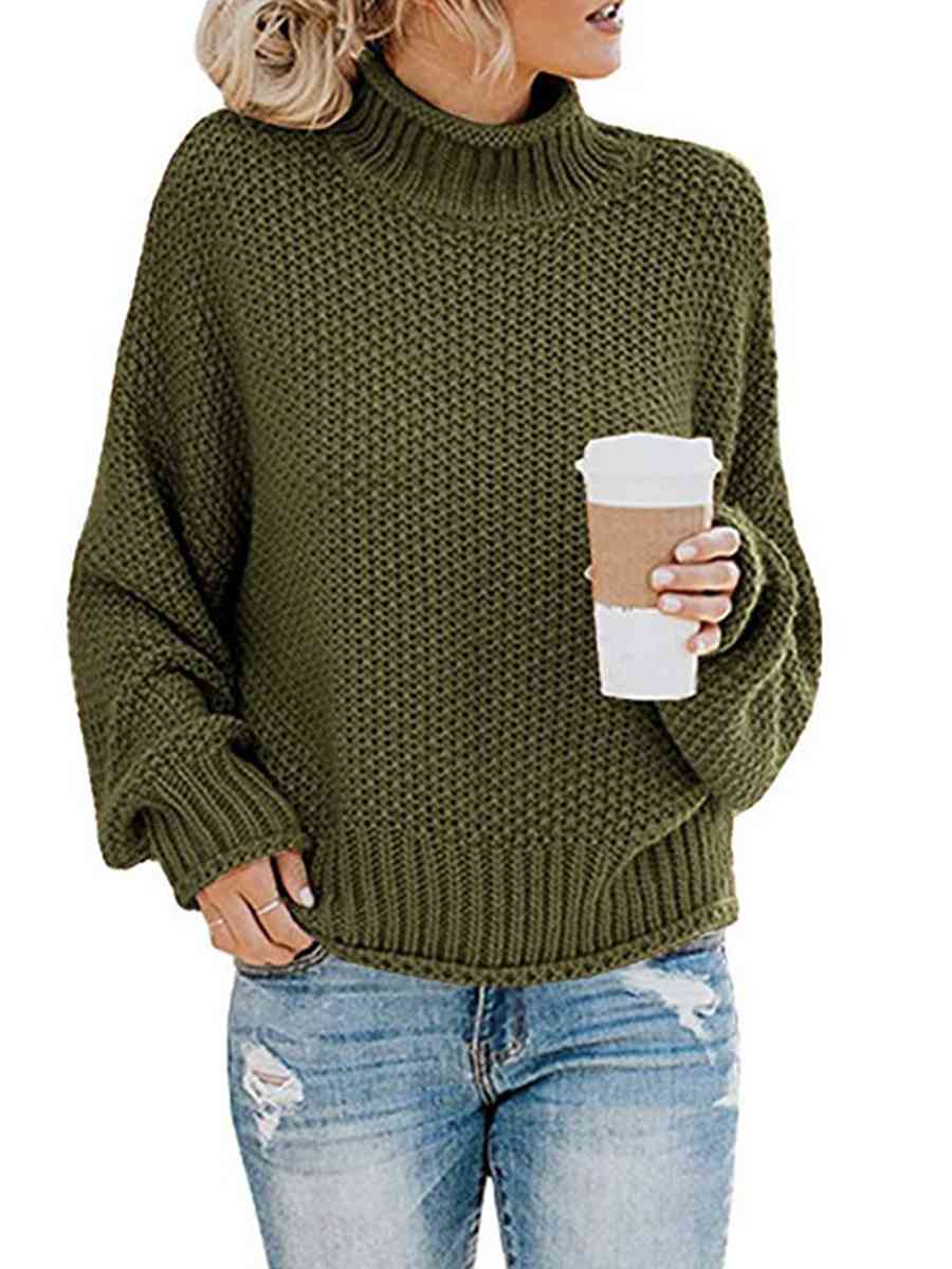 Turtleneck Dropped Shoulder Sweater | Casual Relaxed Fit Stretch Sweater