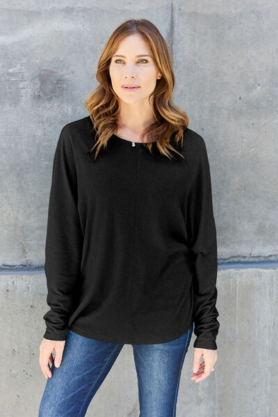 Double Take Full Size Round Neck Long Sleeve T-Shirt | Casual Solid T-Shirt