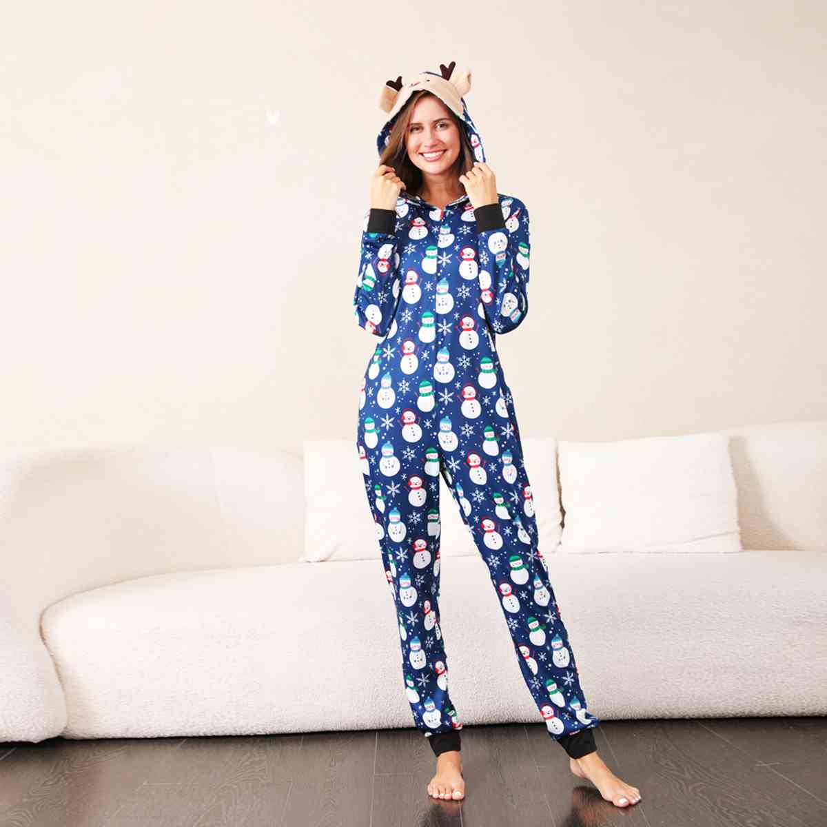 Snowman Print Hooded Jumpsuit