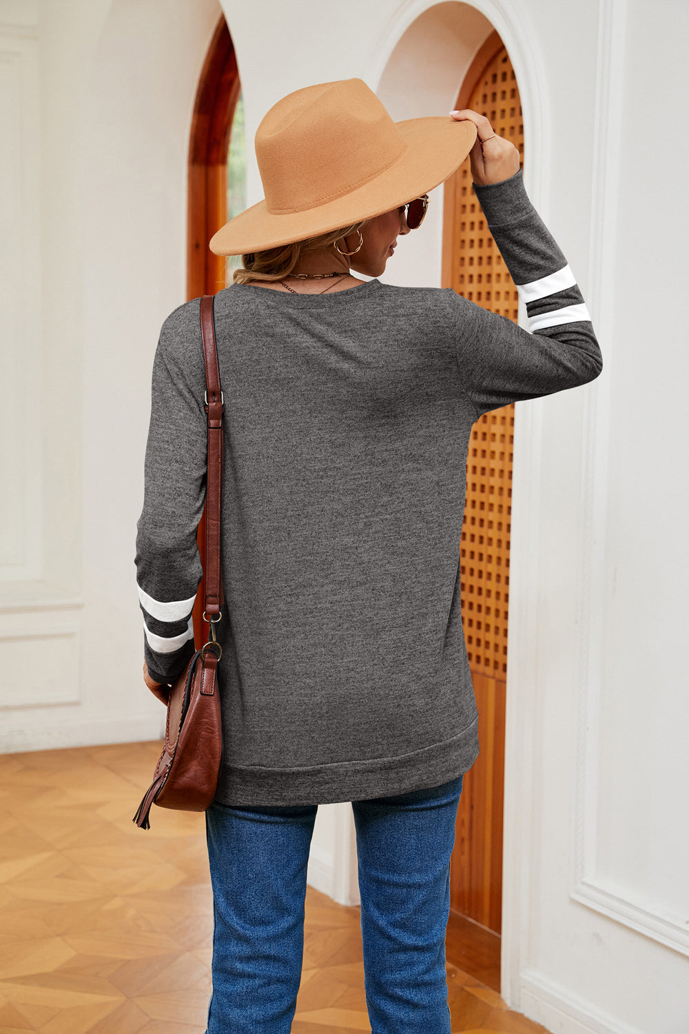 V-Neck Long Sleeve T-Shirt | Casual Woman's T-Shirt With Long Cuffed Sleeves