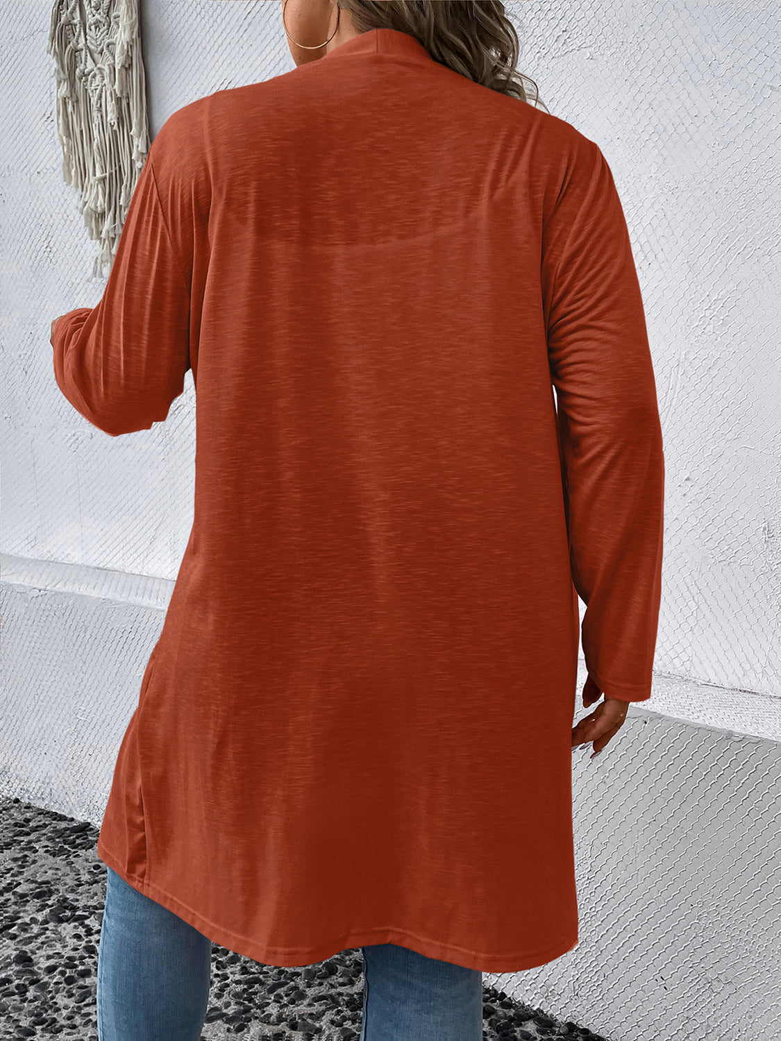 Plus Size Button Down Longline CardiganPlus Size Button Down Longline Cardigan | Polyester Cardigan With Long Sleeves
