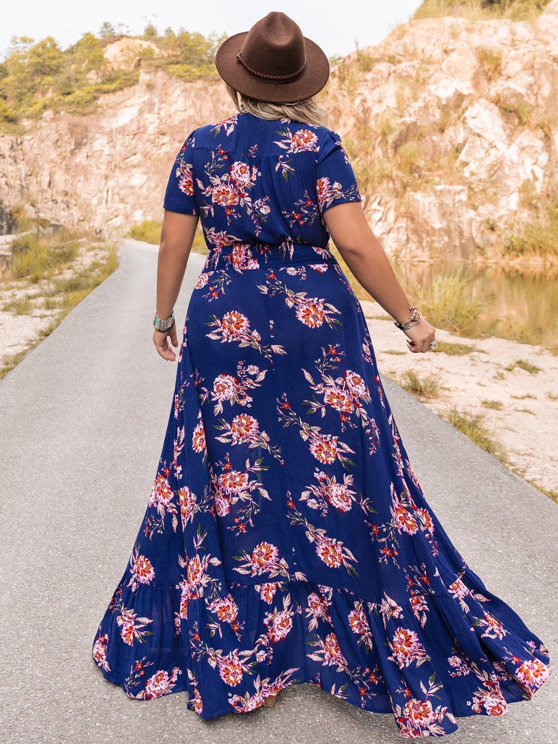 Plus Size V-Neck Maxi Dress | Casual Long Viscose Dress With Button Closure