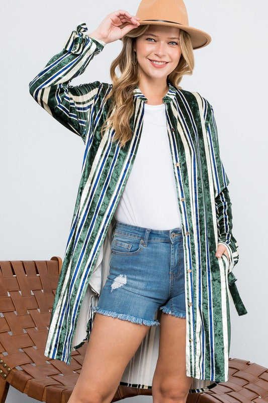 STRIPE VELVET LONG CARDIGAN e Luna