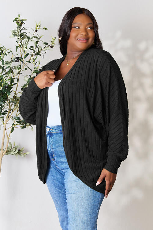 Basic Bae Full Size Ribbed Cocoon Cardigan | Polyester Openwork Cardigan