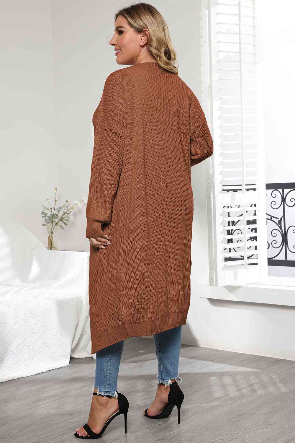 Plus Size Open Front Long Sleeve Cardigan | Casual Solid Long Acrylic Cardigan
