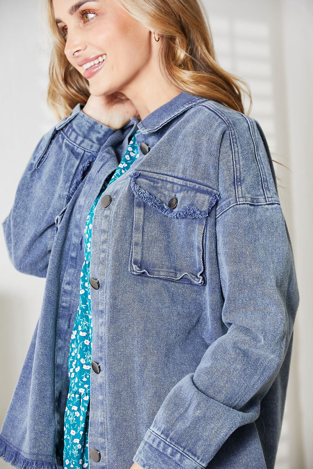 HEYSON Full Size Mineral-Washed Button-Down Denim Jacket