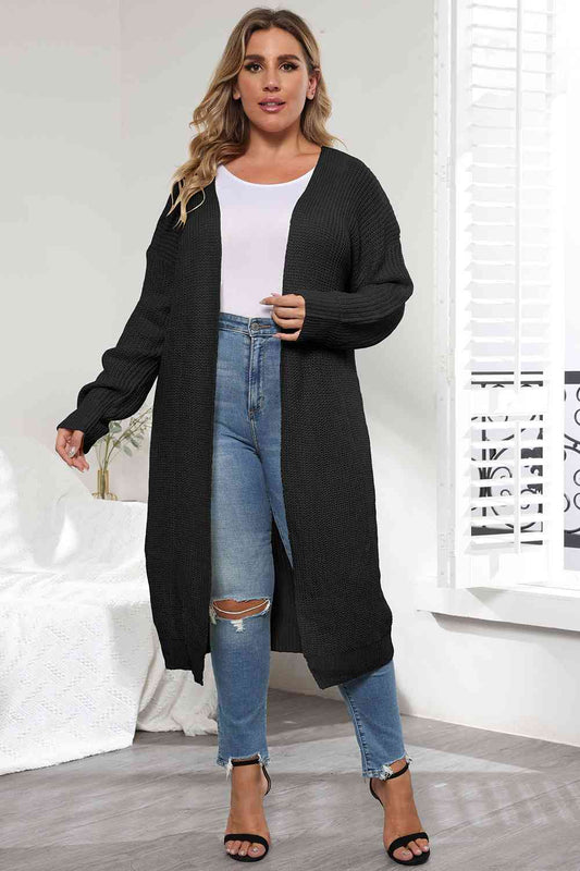 Plus Size Open Front Long Sleeve Cardigan | Casual Solid Long Acrylic Cardigan