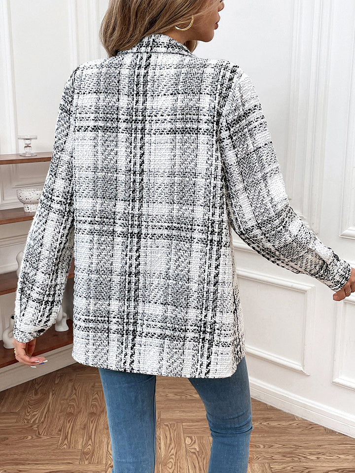 Plaid Button Down Jacket | Polyester Jacket With Collar Neck And Long Sleeves