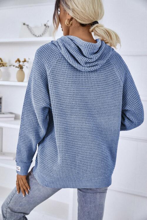 Drawstring Long Sleeve Hooded Sweater | Casual Stretchy Polyester Sweater