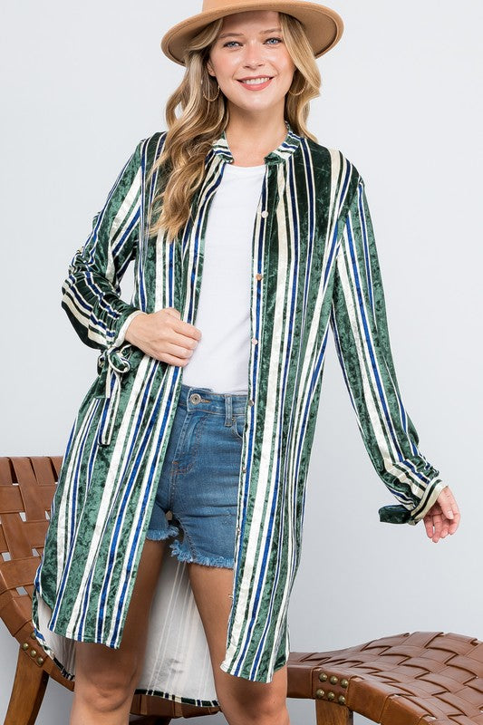 STRIPE VELVET LONG CARDIGAN e Luna