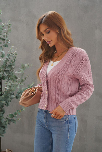 Cable-Knit Button Up Dropped Shoulder Cardigan