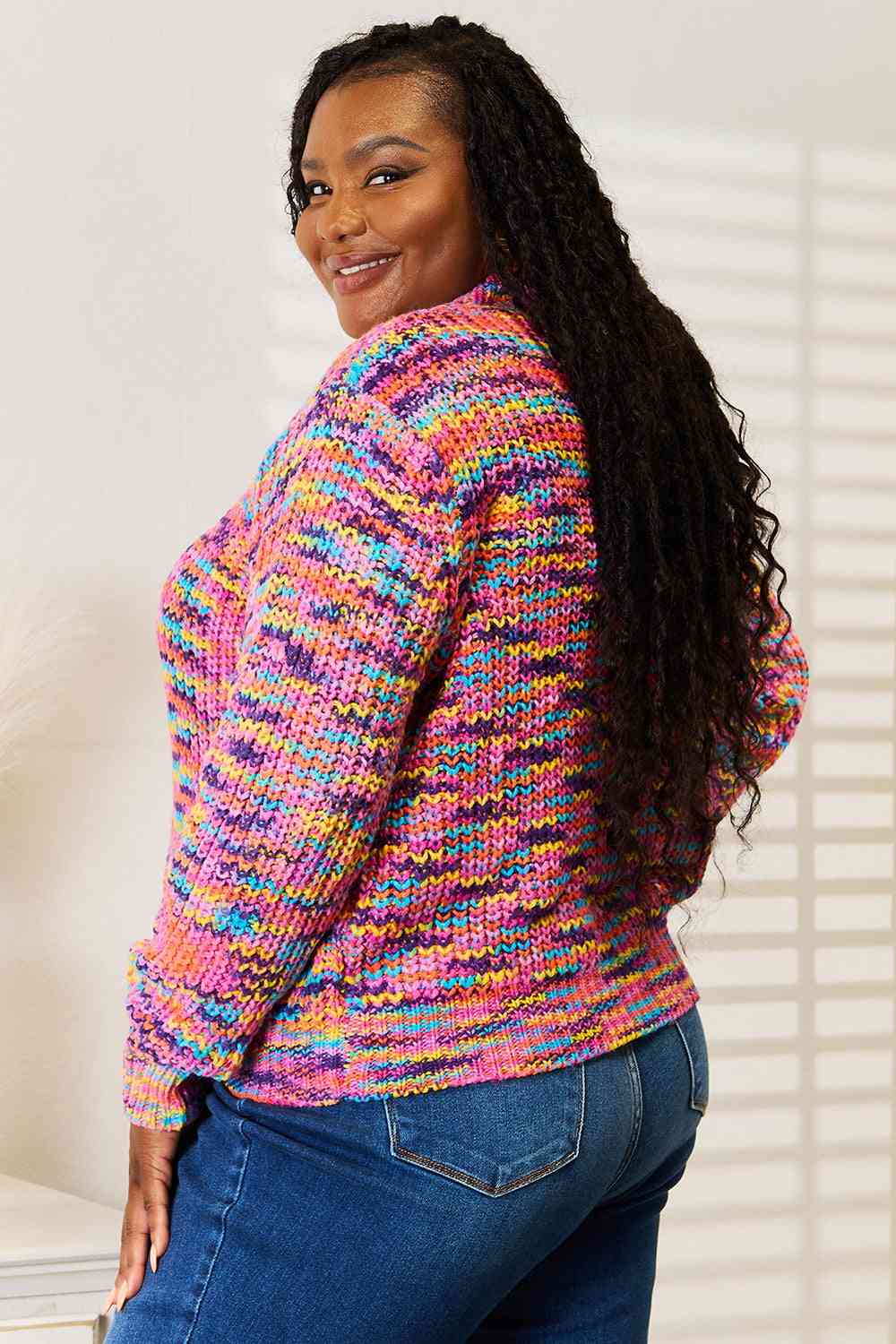 Woven Right V-Neck Long Sleeve Cardigan | Casual Multicolor Acrylic Cardigan