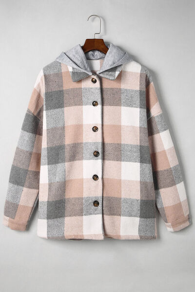 Button Up Plaid Hooded Jacket | Casual Polyester Modern Jacket With long Sleeves