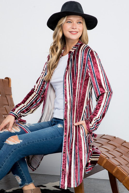 STRIPE VELVET LONG CARDIGAN e Luna