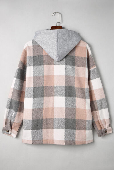 Button Up Plaid Hooded Jacket | Casual Polyester Modern Jacket With long Sleeves