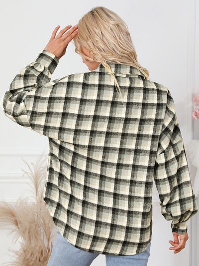 Plaid Button Up Collared Neck Jacket | Casual Polyester Jacket With Long Sleeves