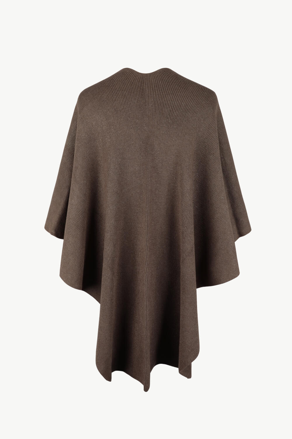 Surplice Neck Pom-Pom Trim Poncho | Casual Solid Stretchy Polyester Poncho