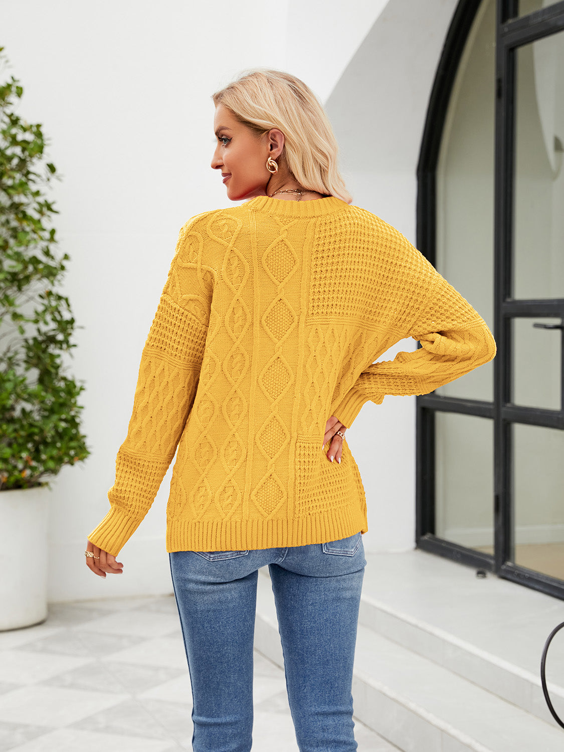 Round Neck Dropped Shoulder Sweater | Solid Acrylic Sweater With Long Sleeves