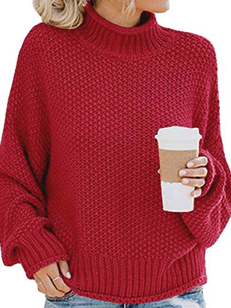 Turtleneck Dropped Shoulder Sweater | Casual Relaxed Fit Stretch Sweater