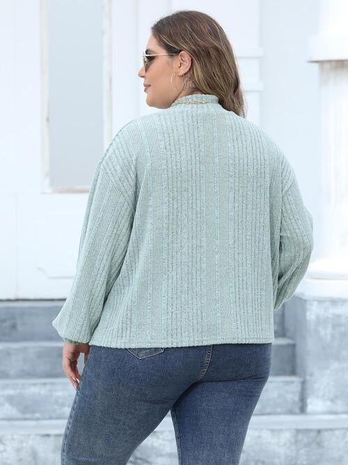 Plus Size Mock Neck Long Sleeve Knit Top | Polyester Top With Cuffed Sleeves