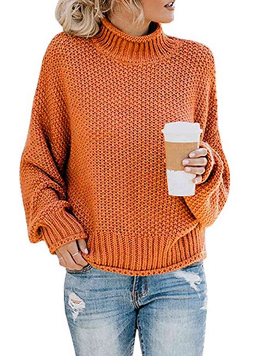 Turtleneck Dropped Shoulder Sweater | Casual Relaxed Fit Stretch Sweater