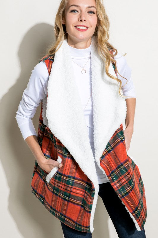 PLAID SHERPA FUR LINED VEST e Luna