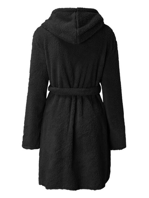 Tie Waist Hooded Robe | Soft Solid Stretched Polyester Robe With Pockets