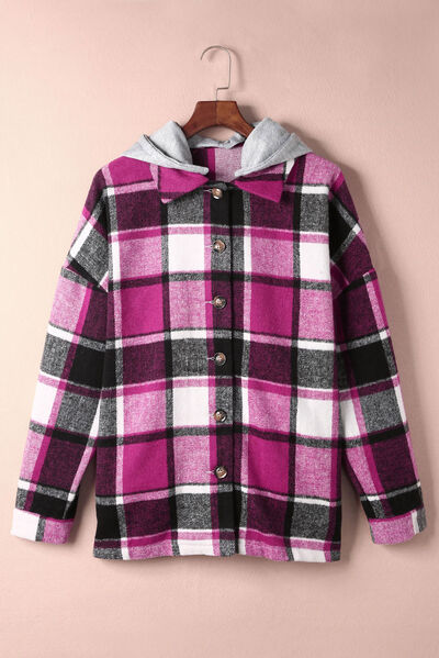 Button Up Plaid Hooded Jacket | Casual Polyester Modern Jacket With long Sleeves