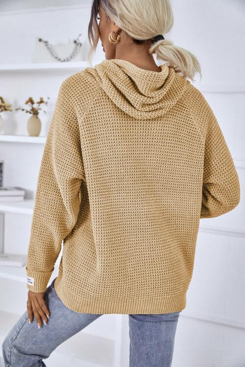 Drawstring Long Sleeve Hooded Sweater | Casual Stretchy Polyester Sweater