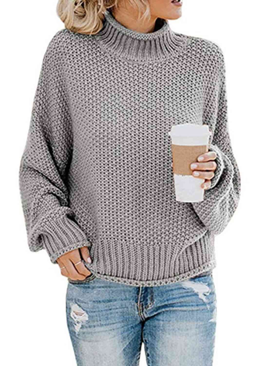 Turtleneck Dropped Shoulder Sweater | Casual Relaxed Fit Stretch Sweater