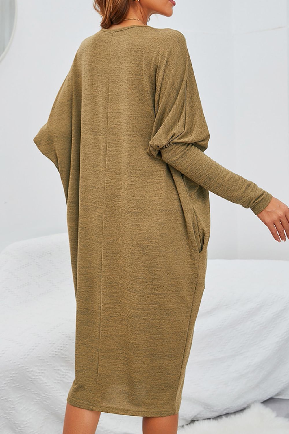 Round Neck Dolman Sleeve Dress | Casual Solid Knee Length Straight Dress