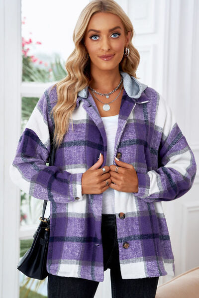 Button Up Plaid Hooded Jacket | Casual Polyester Modern Jacket With long Sleeves